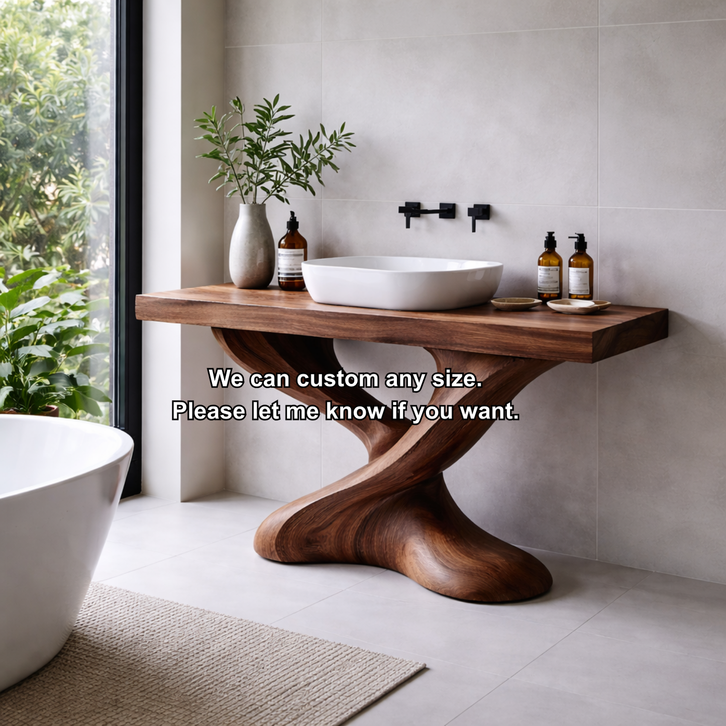 Solid Wood Bathroom Vanity with Sculptural Base – Modern Organic Wood Sink Vanity