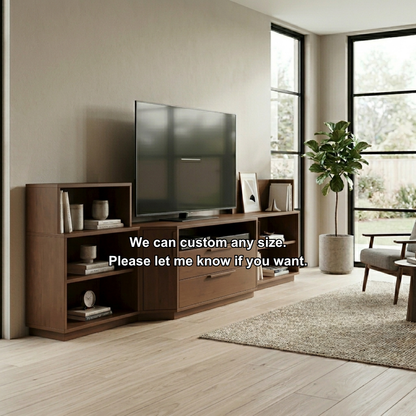 Modern Modular Solid Wood TV Stand with Open Shelves & Storage Cabinet