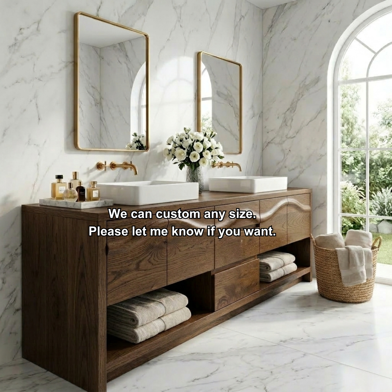 Solid Wood Bathroom Vanity for Double Sink Sculpted Front Modern Open Shelf Cabinet
