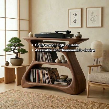 Solid Wood Record Player Stand with Vinyl Storage Shelves for Turntable Setup Kitchnce