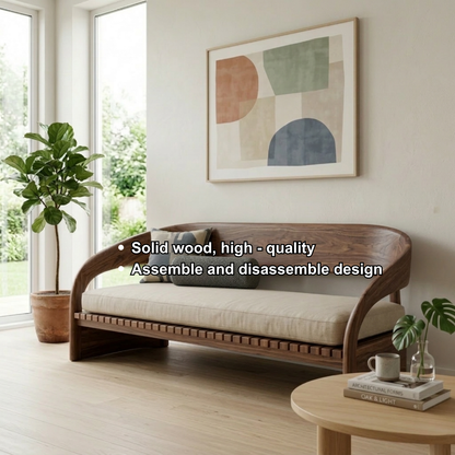 Modern Solid Wood Daybed with Curved Backrest and Upholstered Seat