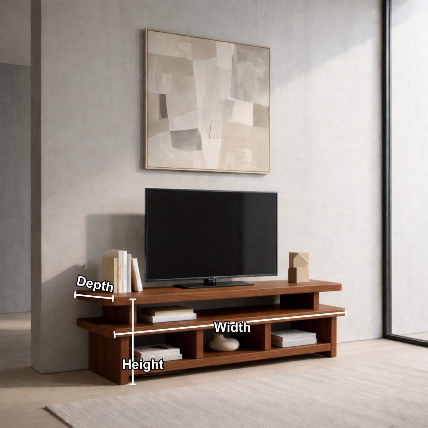 Solid Wood TV Stand with Open Shelves – Modern Low Profile Media Console Kitchnce
