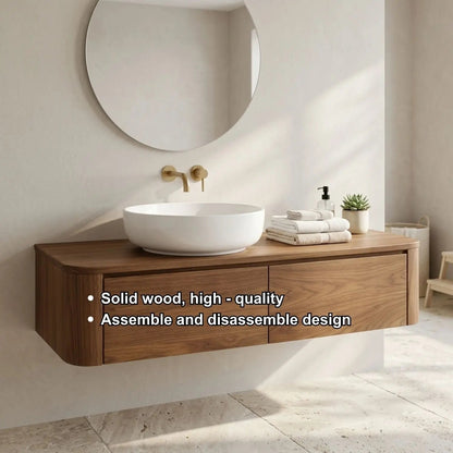 Floating Bathroom Vanity with Rounded Corners and Two Drawer Storage Cabinet Kitchnce