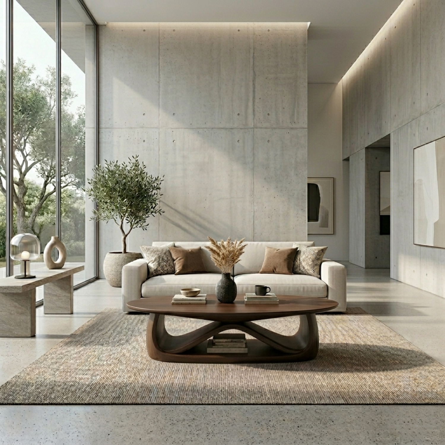 Solid Wood Coffee Table with Sculptural Base – Modern Minimalist Living Room Table