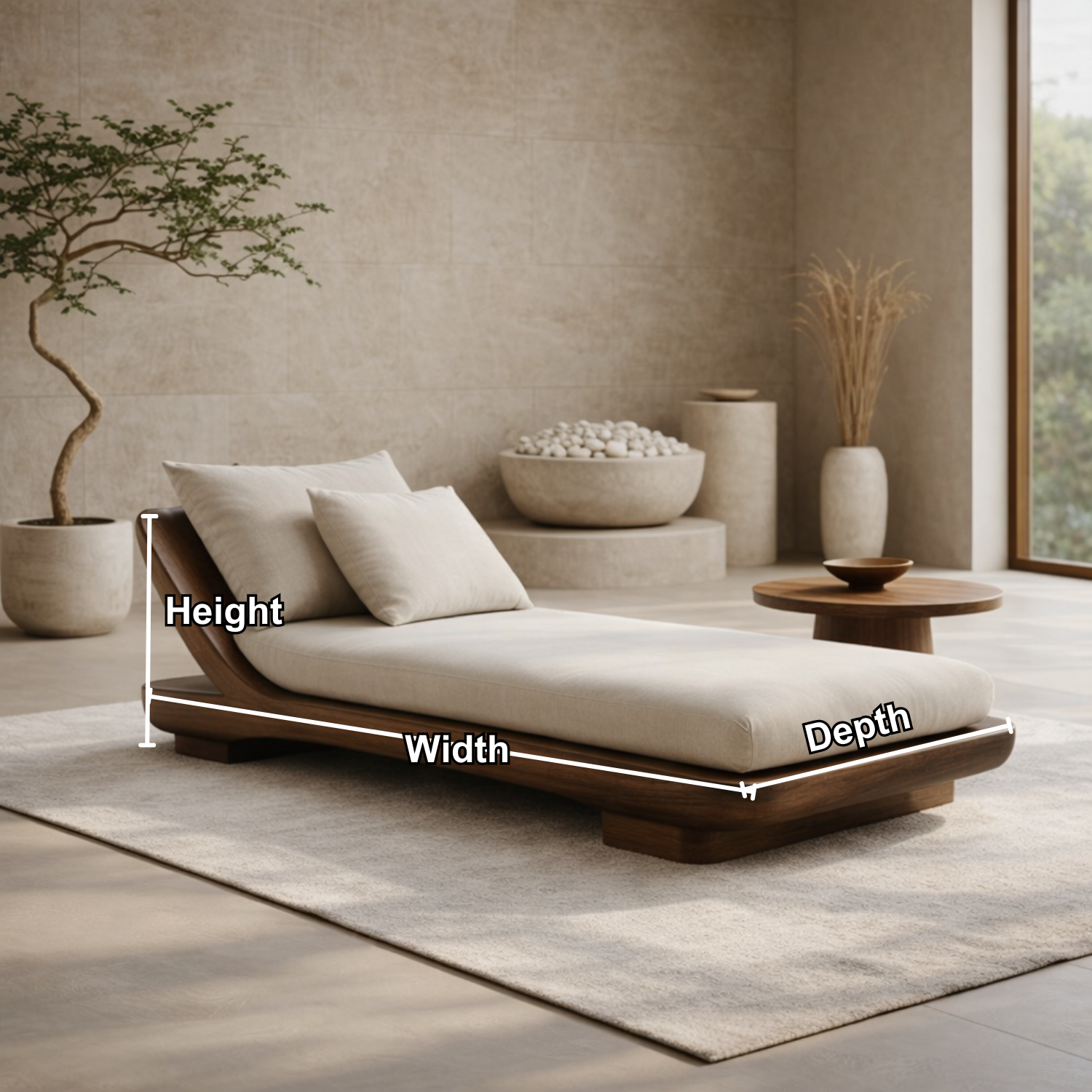 Solid Wood Daybed with Curved Frame – Modern Minimalist Lounge Chaise Kitchnce