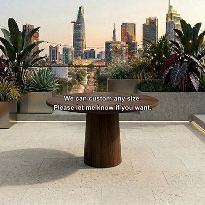 Round Solid Wood Outdoor Dining Table with Minimalist Cylinder Pedestal Base