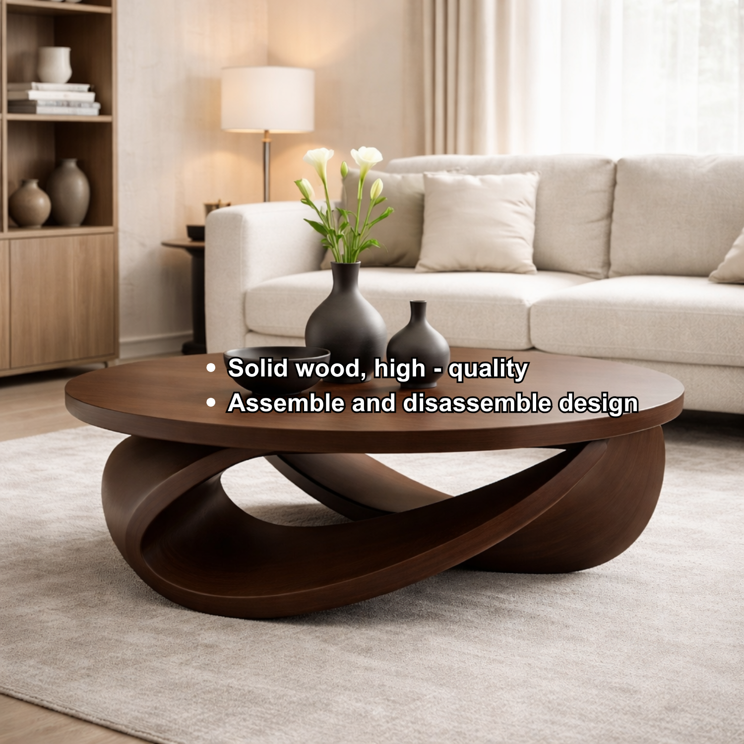 Sculptural Solid Wood Coffee Table – Modern Elegant Design for Living Rooms Kitchnce
