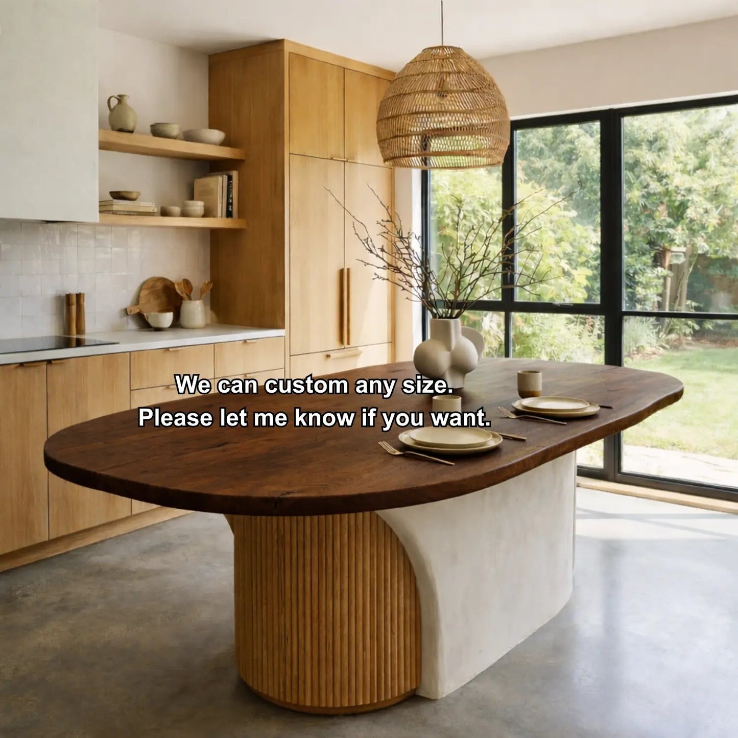 Solid Wood Oval Kitchen Island Countertop with Smooth Curved Edge Design Kitchnce