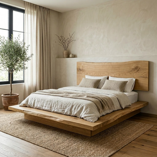 Live Edge Solid Wood Platform Bed Frame with Floating Low Profile Design