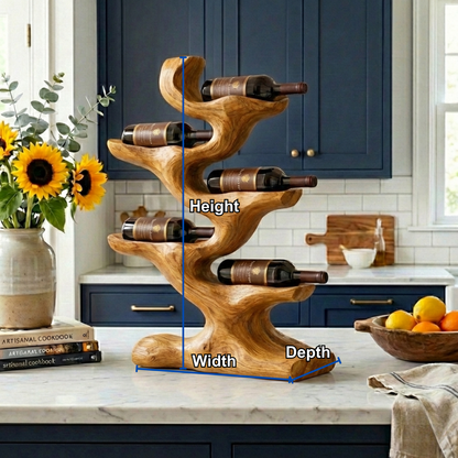 Handcrafted Solid Wood Wine Holder – Sculptural Tree Countertop Wine Rack