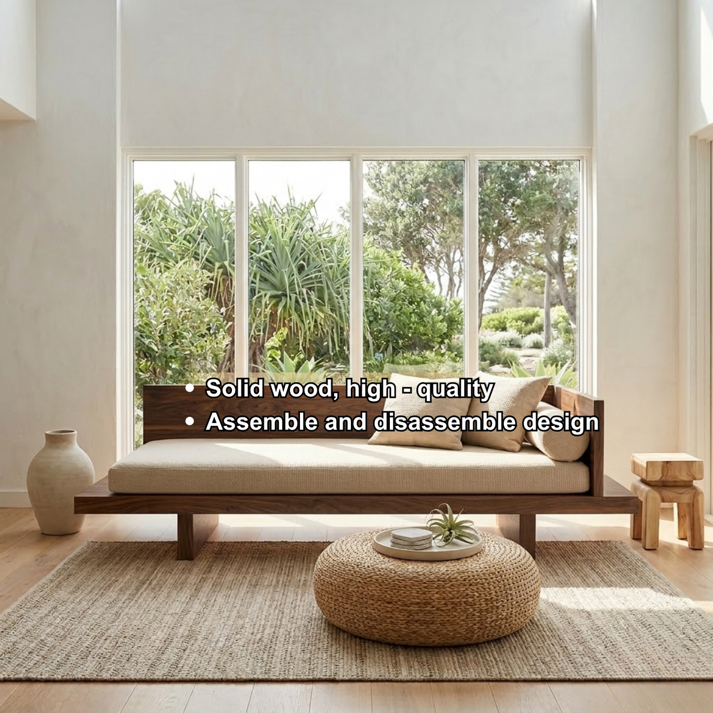 Handcrafted Asymmetrical Solid Wood Daybed Frame - Modern L-Shape Platform Bed