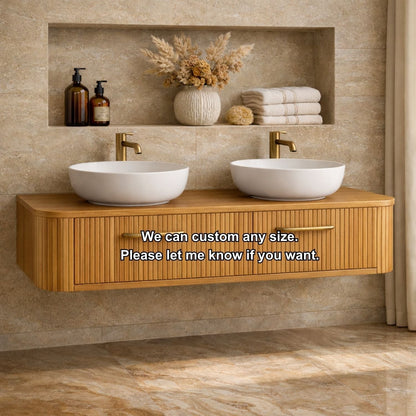 Modern Floating Bathroom Vanity with Storage – Handcrafted Wooden Design with Fluted Drawers Kitchnce