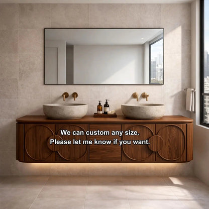Floating Bathroom Vanity with Circular Panel Doors and Center Drawer Storage Kitchnce
