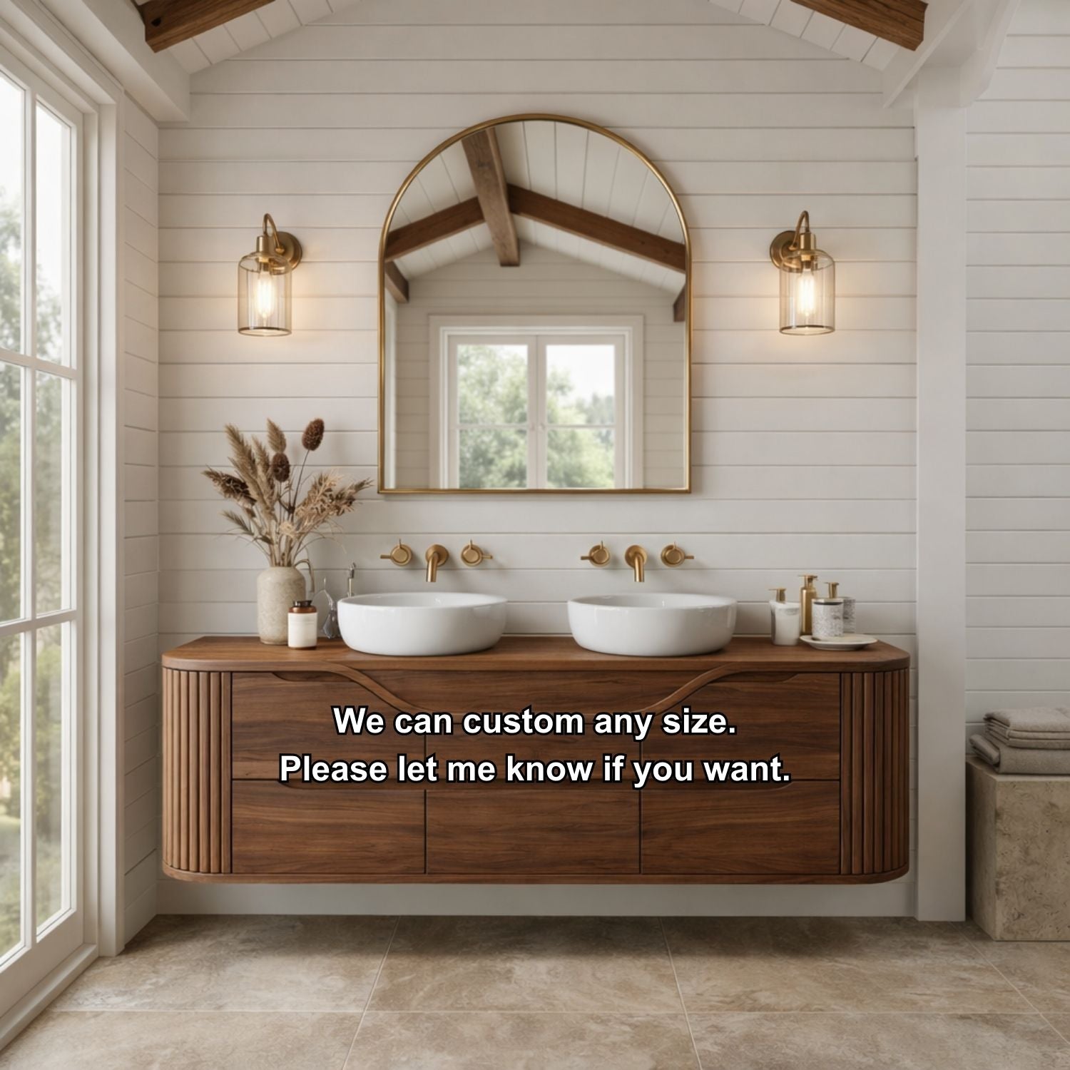 Handcrafted Floating Bathroom Vanity with Curved & Fluted Drawers – Elegant Wooden Design Kitchnce