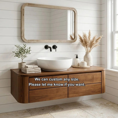 Floating Bathroom Vanity with Rounded Edges and Four Drawer Storage Cabinet Kitchnce