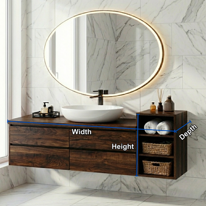 Floating Solid Wood Bathroom Vanity with Drawers & Open Shelf Storage