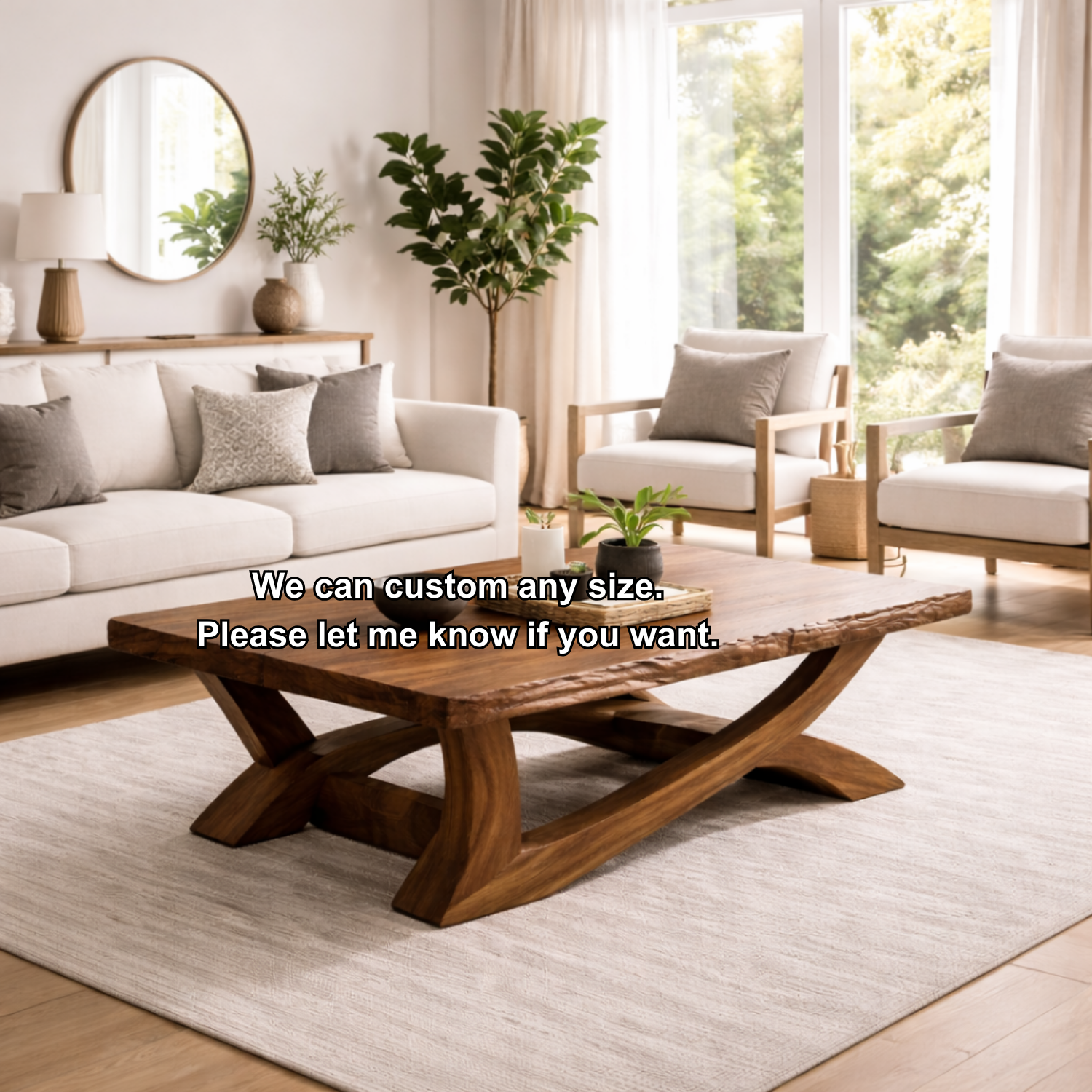 Rustic Solid Wood Coffee Table with Live Edge Design – Natural Charm for Living Rooms Kitchnce