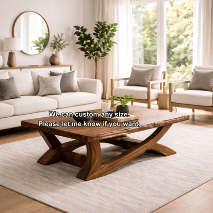 Rustic Solid Wood Coffee Table with Live Edge Design – Natural Charm for Living Rooms Kitchnce