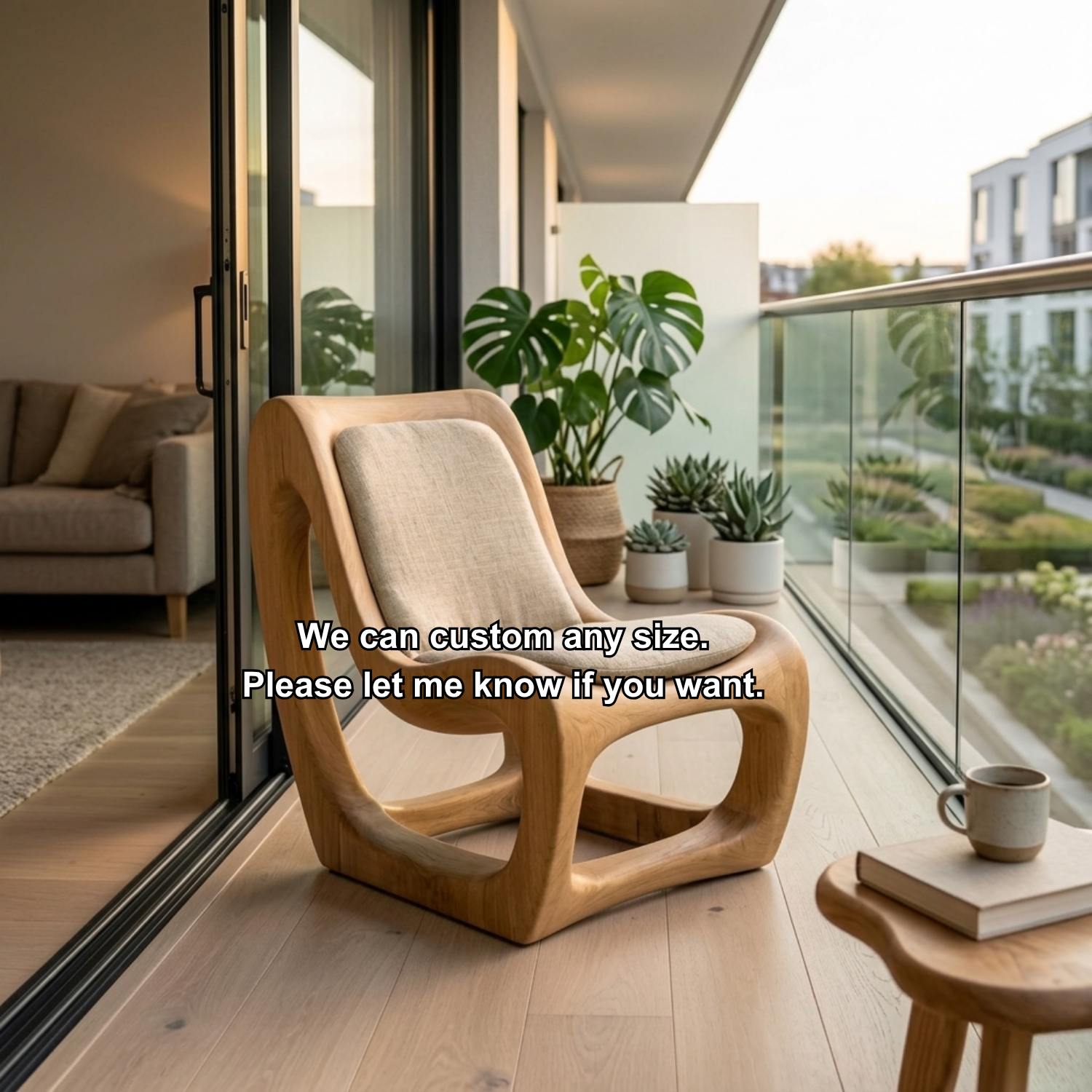 Handcrafted Solid Wood Lounge Chair – Sculptural Curved Base Accent Chair