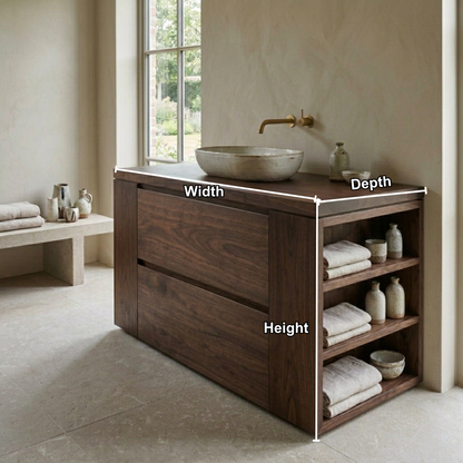 Solid Wood Bathroom Vanity with Double Drawers and Side Open Storage Shelves