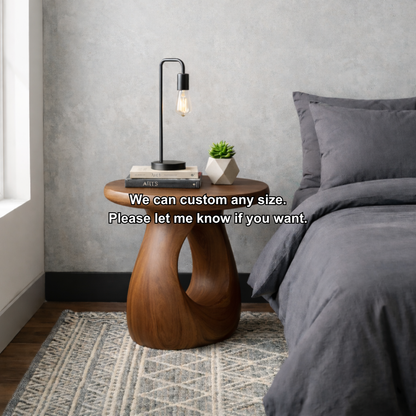 Solid Wood Round Nightstand – Sculptural Modern Bedside Table with Natural Wood Grain Kitchnce
