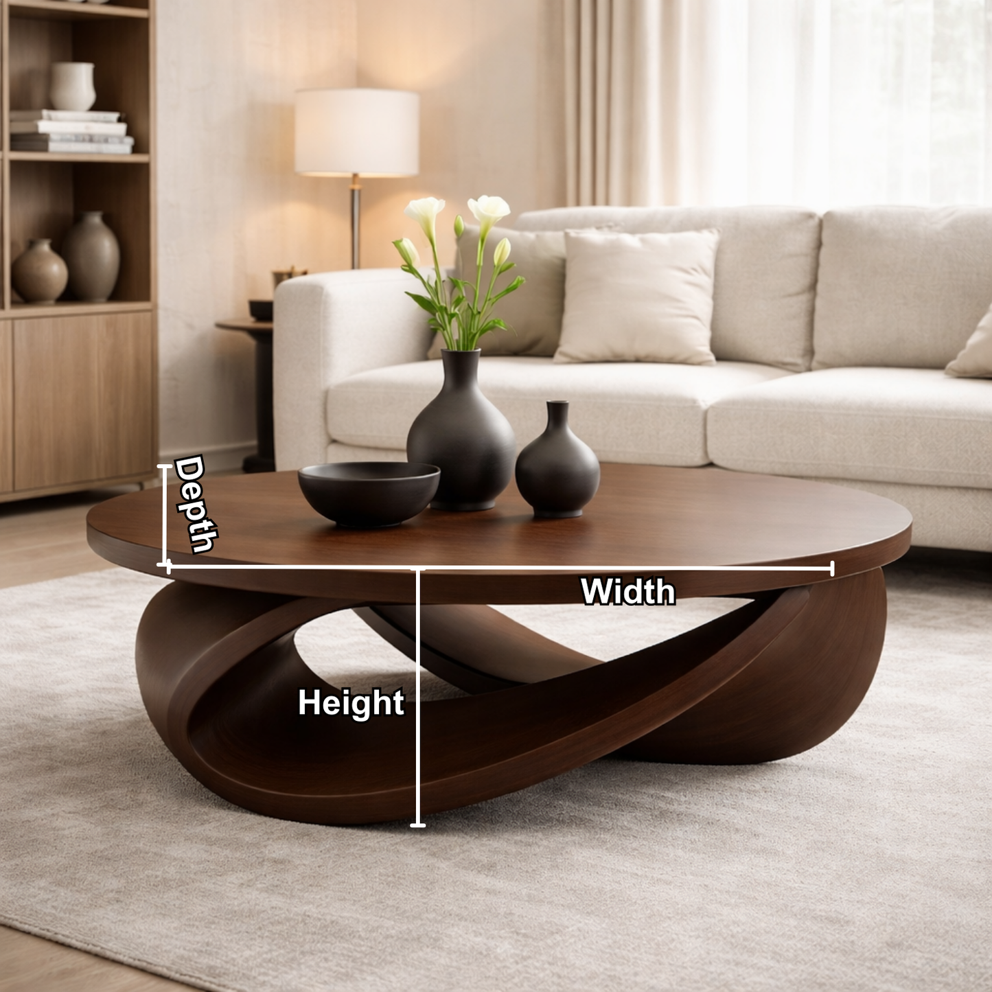 Sculptural Solid Wood Coffee Table – Modern Elegant Design for Living Rooms Kitchnce