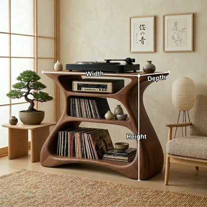 Solid Wood Record Player Stand with Vinyl Storage Shelves for Turntable Setup Kitchnce