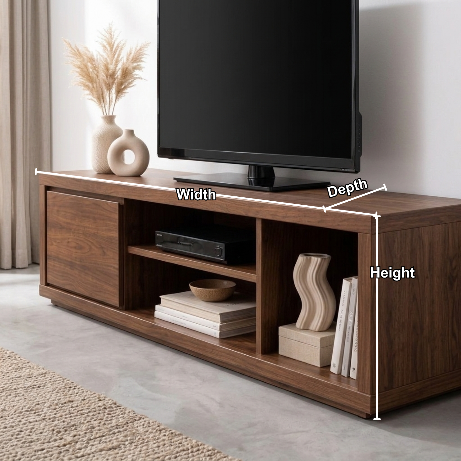 Solid Wood TV Stand with Sliding Door and Open Shelves – Modern Media Console Kitchnce