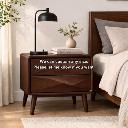 Mid-Century Solid Wood Nightstand with Wave Carved Drawers – Modern Bedside Table Kitchnce