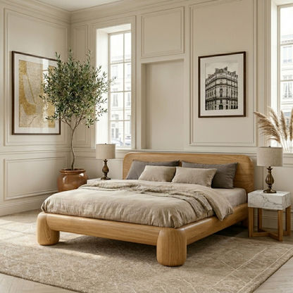 Solid Wood Platform Bed Frame with Rounded Corners and Sculpted Legs