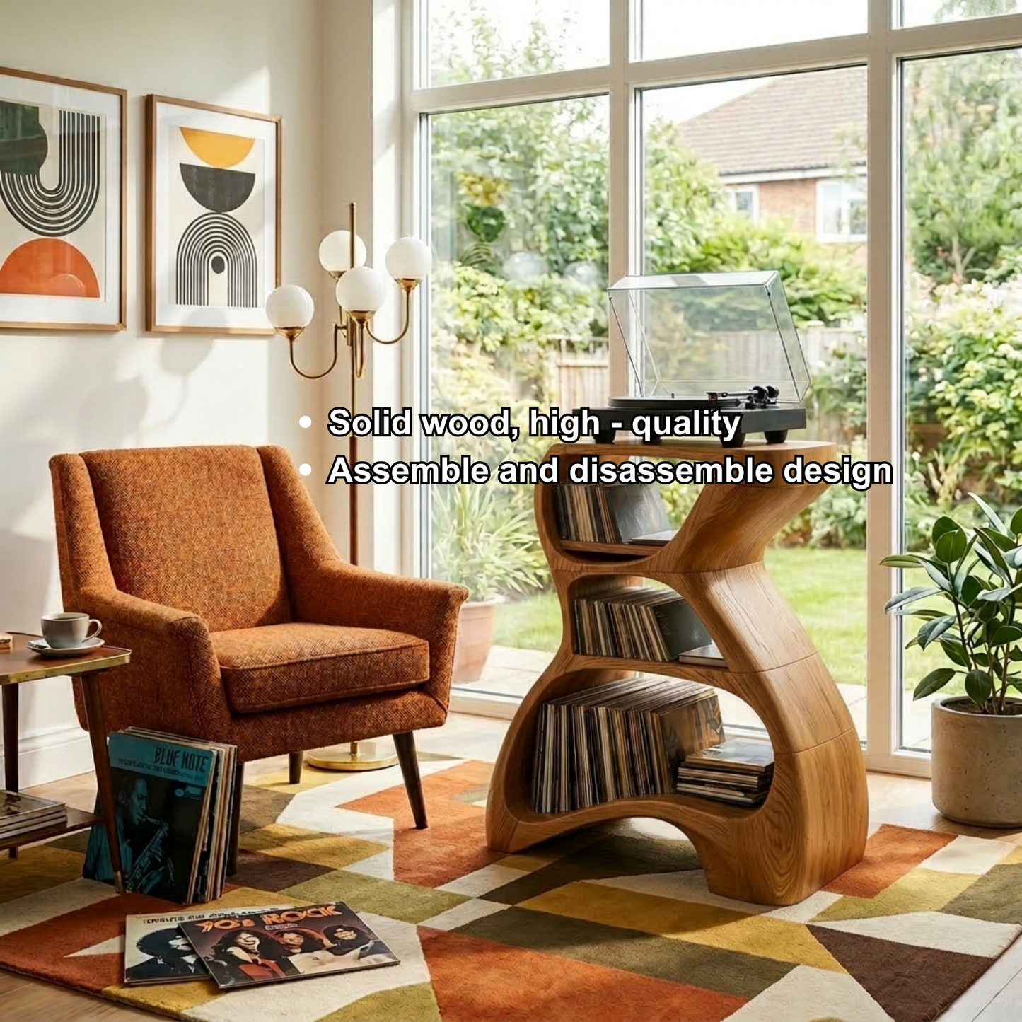 Modern Solid Wood Turntable Stand with Vinyl Record Storage Shelves Kitchnce