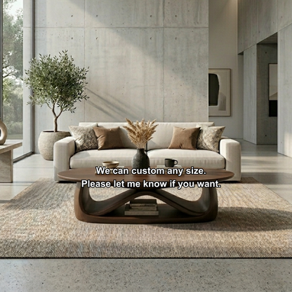 Solid Wood Coffee Table with Sculptural Base – Modern Minimalist Living Room Table Kitchnce