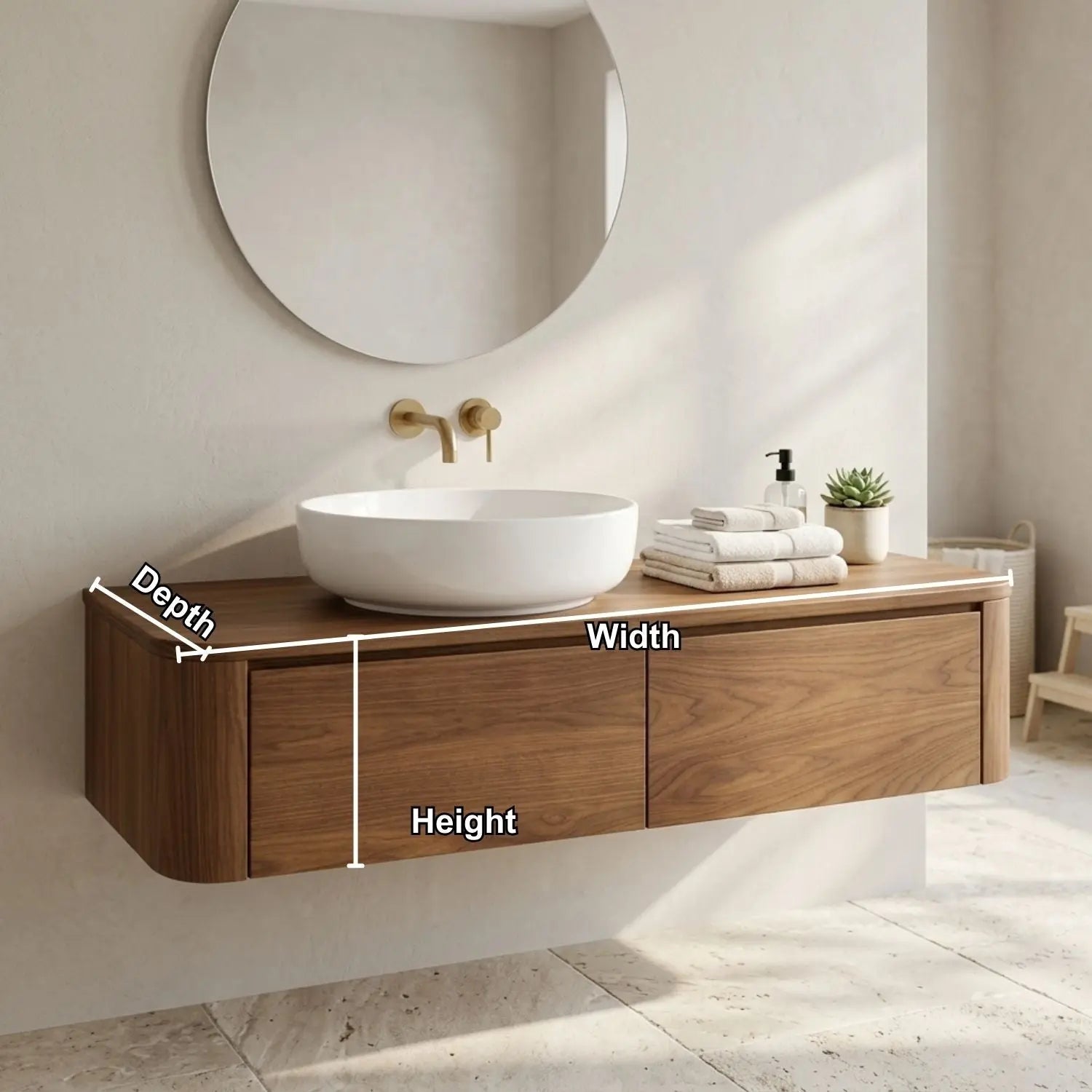 Floating Bathroom Vanity with Rounded Corners and Two Drawer Storage Cabinet Kitchnce