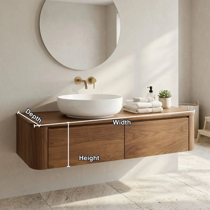 Floating Bathroom Vanity with Rounded Corners and Two Drawer Storage Cabinet Kitchnce