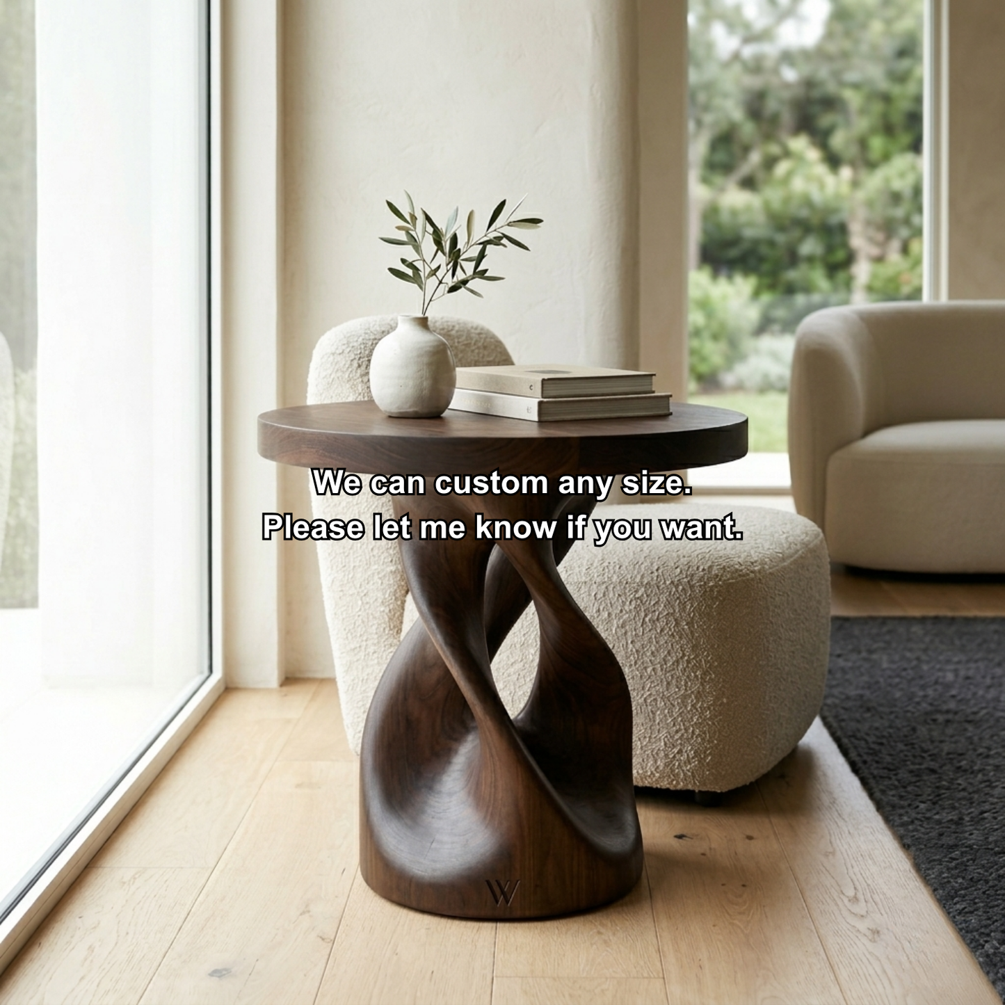 Solid Wood Sculptural Side Table – Modern Round Accent Table with Artistic Base Kitchnce