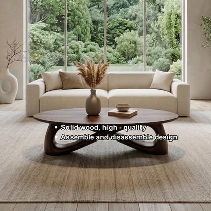 Solid Wood Round Coffee Table with Sculptural Base – Modern Living Room Table Kitchnce