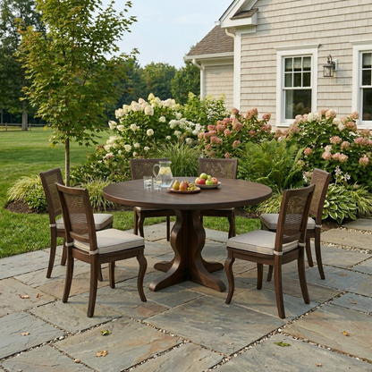 Round Solid Wood Outdoor Dining Table with Sculptural Pedestal Base