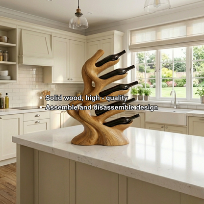 Handcrafted Solid Wood Wine Holder – Modern Sculptural Countertop Wine Rack