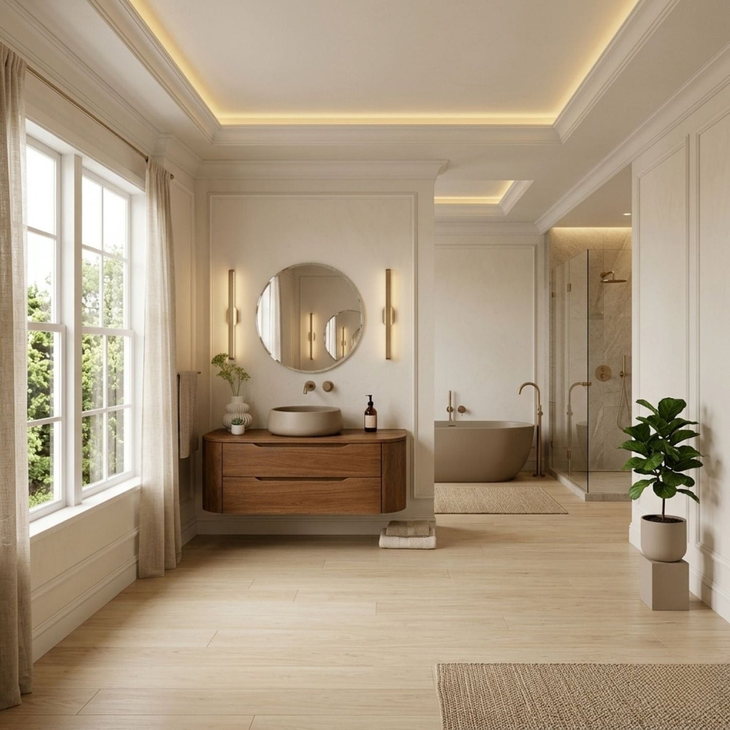 Modern Floating Bathroom Vanity with Curved Edges – Handcrafted Solid Wood Kitchnce