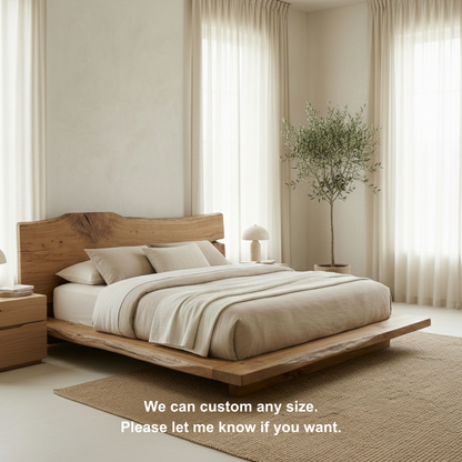 Handcrafted Solid Wood Live-Edge Platform Bed for Modern Natural Bedrooms Kitchnce