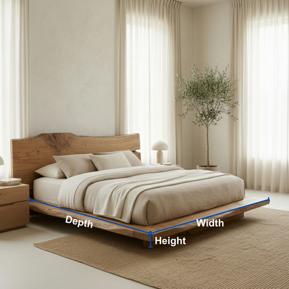 Handcrafted Solid Wood Live-Edge Platform Bed for Modern Natural Bedrooms Kitchnce