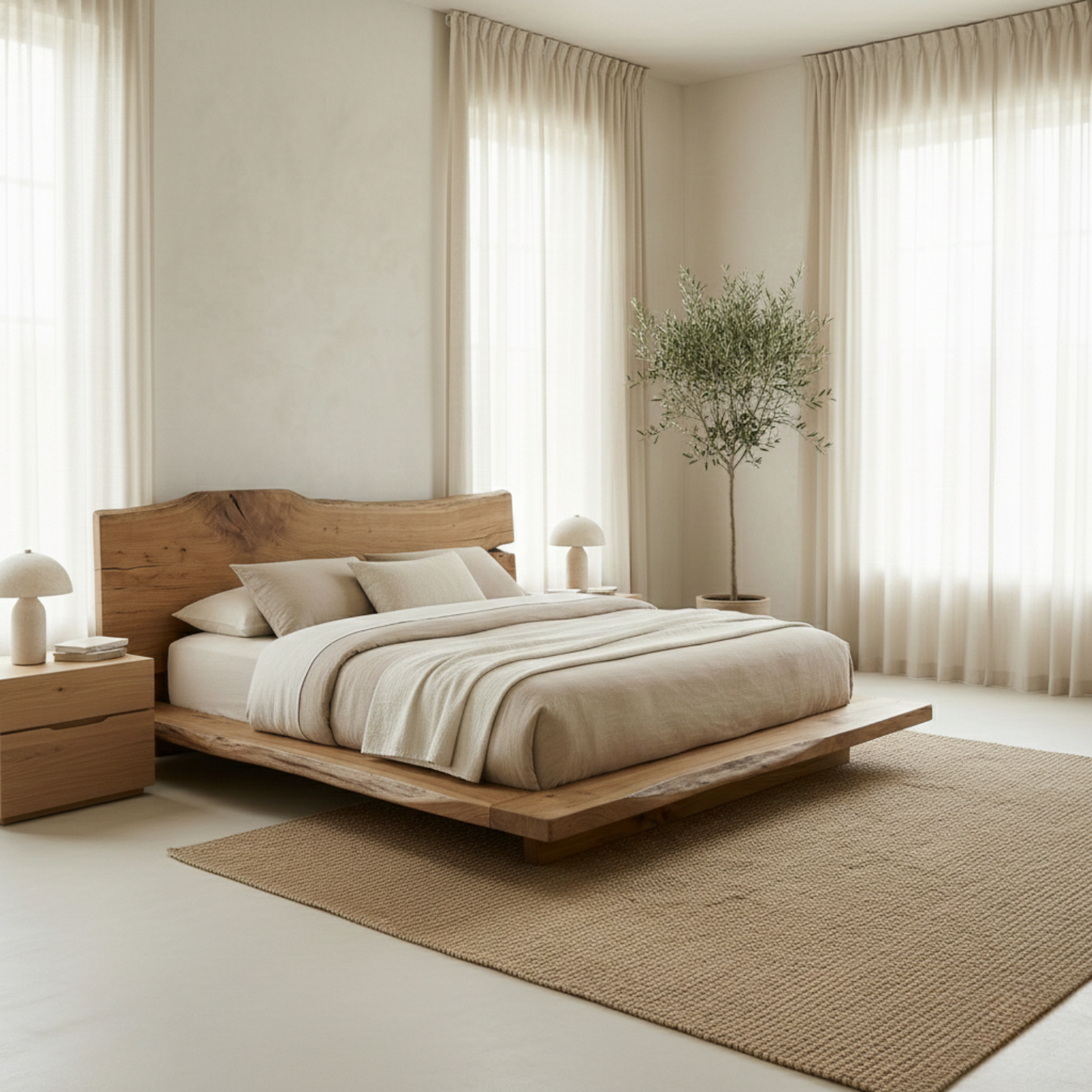 Handcrafted Solid Wood Live-Edge Platform Bed for Modern Natural Bedrooms Kitchnce