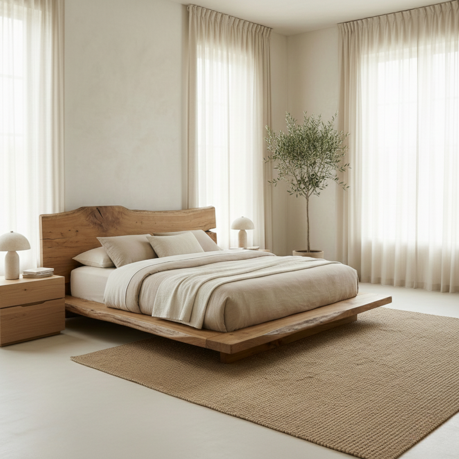 Handcrafted Solid Wood Live-Edge Platform Bed for Modern Natural Bedrooms Kitchnce