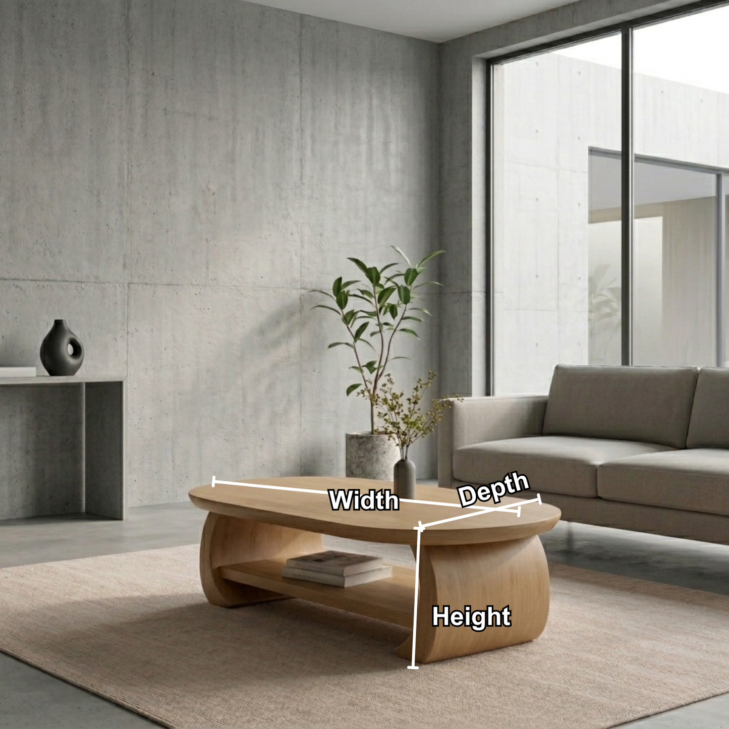 Solid Wood Oval Coffee Table with Shelf – Modern Minimalist Living Room Table Kitchnce
