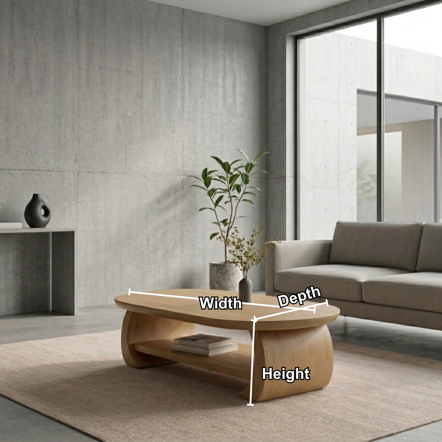 Solid Wood Oval Coffee Table with Shelf – Modern Minimalist Living Room Table Kitchnce