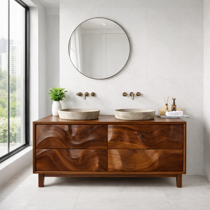 Solid Wood Bathroom Vanity with Legs & Wave Grain Drawers – Modern Luxury