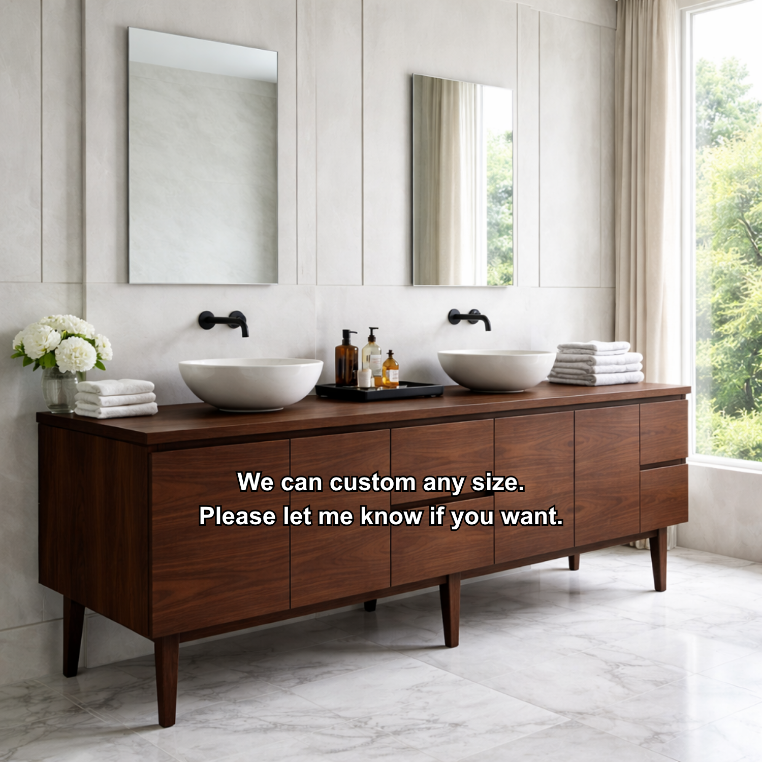 Handcrafted Mid-Century Modern Solid Wood Double Bathroom Vanity - Design Storage Cabinet