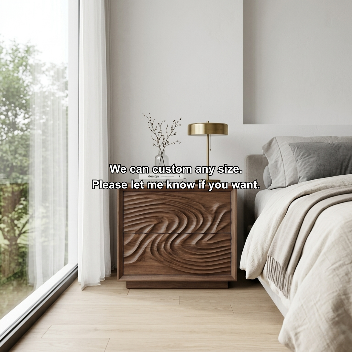 Solid Wood Nightstand with Sculpted Wave Drawers – Modern Carved Bedside Table Kitchnce