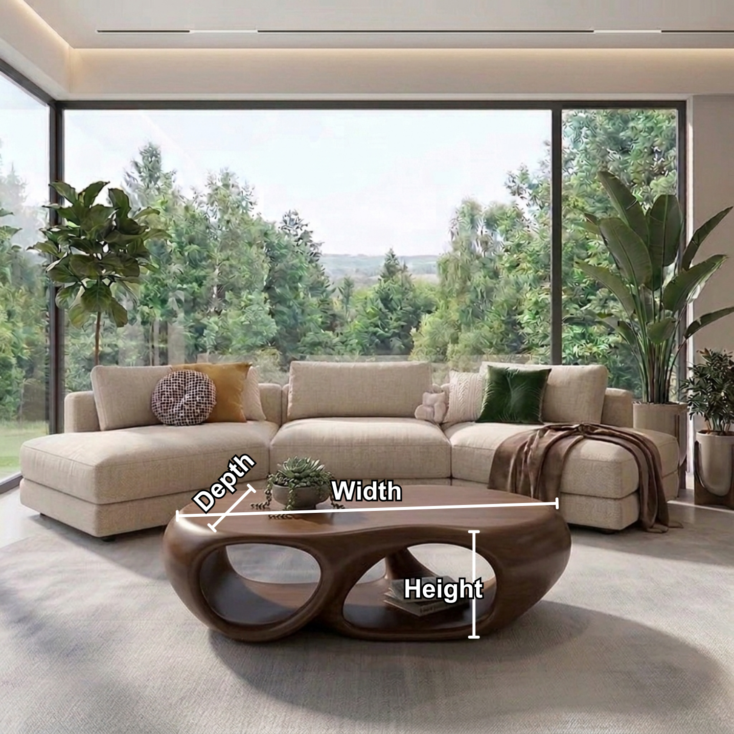 Sculptural Solid Wood Coffee Table – Modern Organic Living Room Center Table Kitchnce