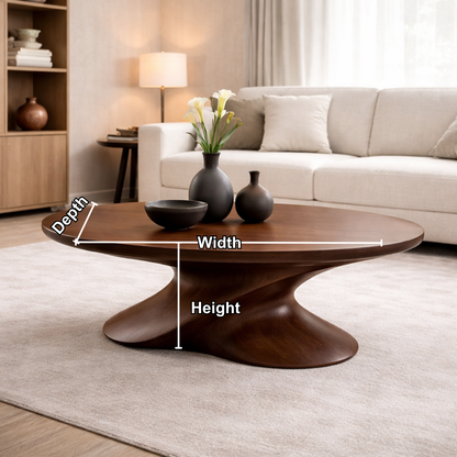 Modern Solid Wood Coffee Table with Sculptural Base – Contemporary Round Coffee Table Kitchnce